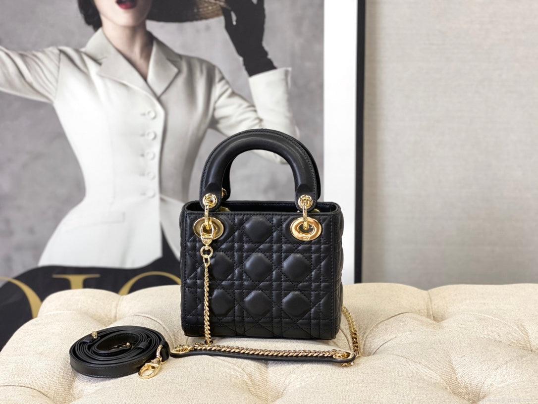 Dior M0505 Mini Dior Lady Bag Black Cannage lambskin Gold