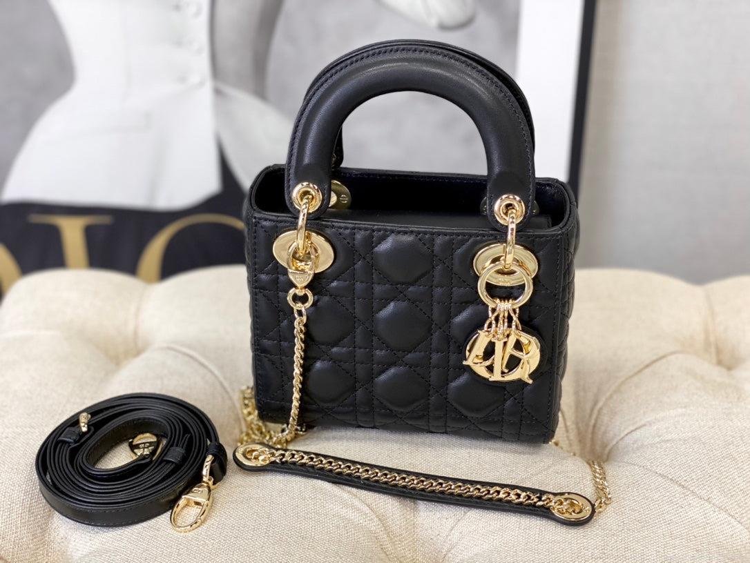 Dior M0505 Mini Dior Lady Bag Black Cannage lambskin Gold