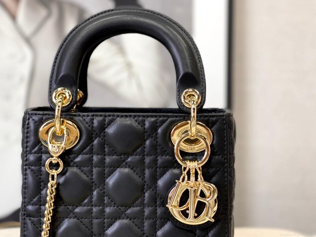 Dior M0505 Mini Dior Lady Bag Black Cannage lambskin Gold