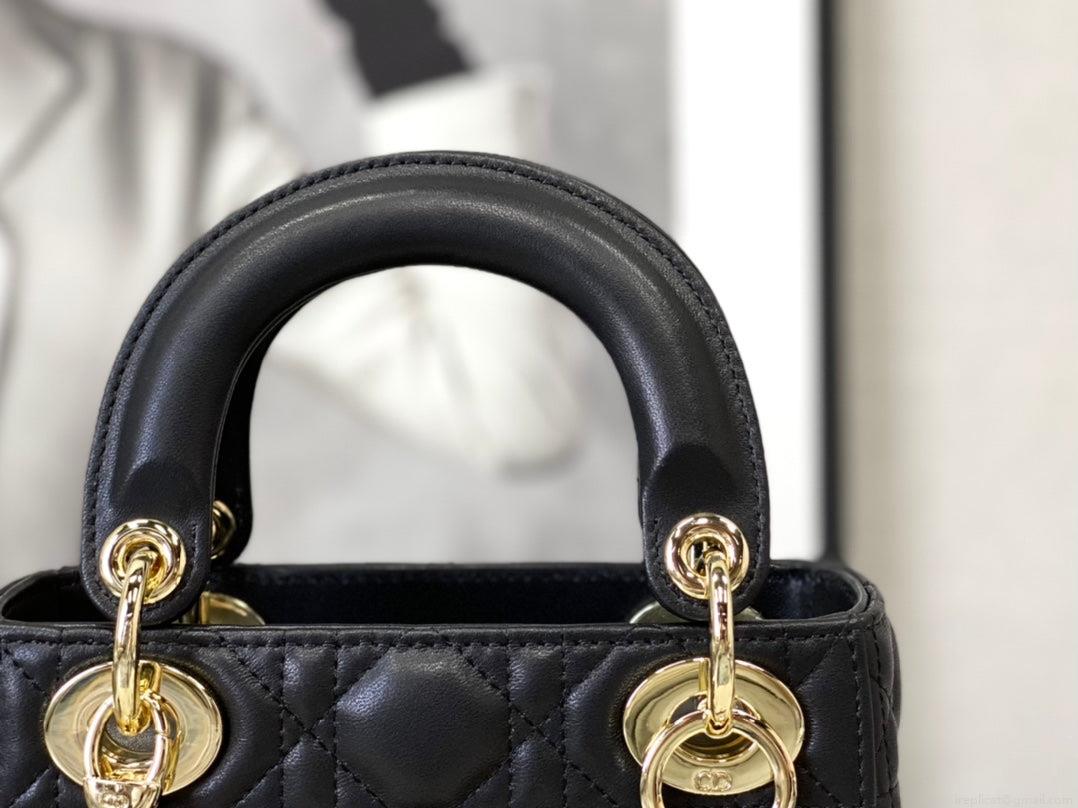 Dior M0505 Mini Dior Lady Bag Black Cannage lambskin Gold