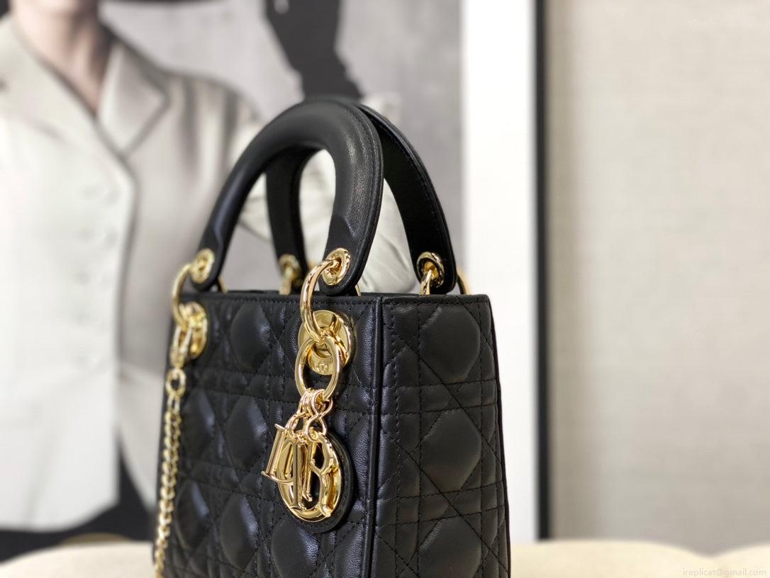 Dior M0505 Mini Dior Lady Bag Black Cannage lambskin Gold