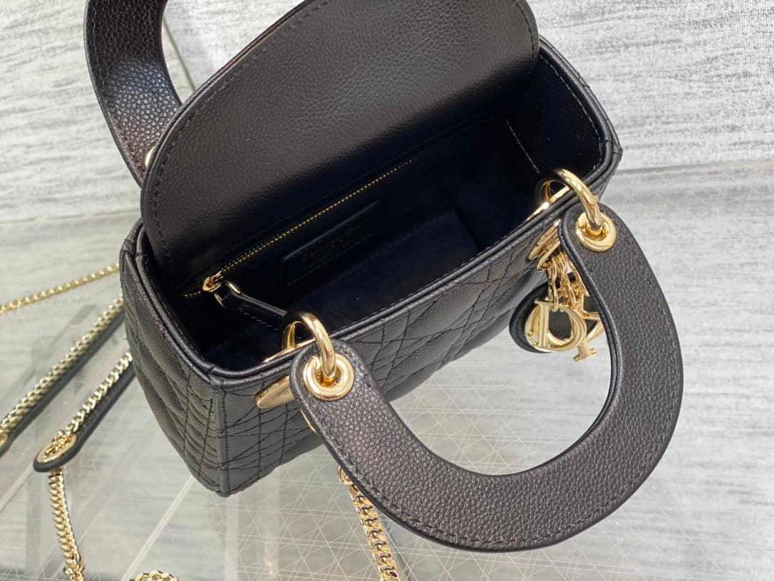 Dior M0505 Mini Dior Lady Bag Black Cannage Calfskin Gold