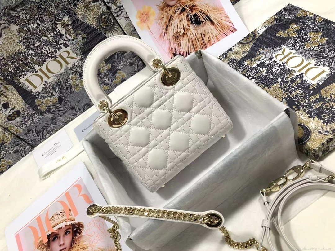 Dior M0505 Mini Dior Lady Bag White Cannage lambskin Gold