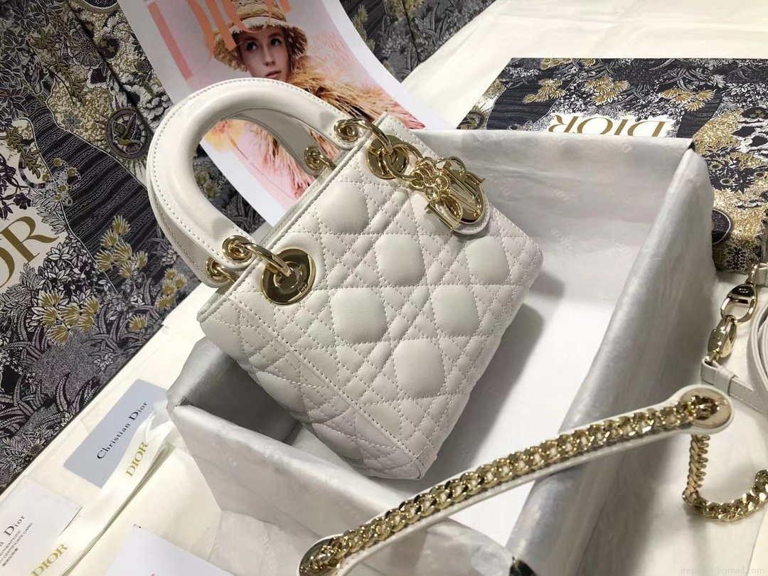 Dior M0505 Mini Dior Lady Bag White Cannage lambskin Gold