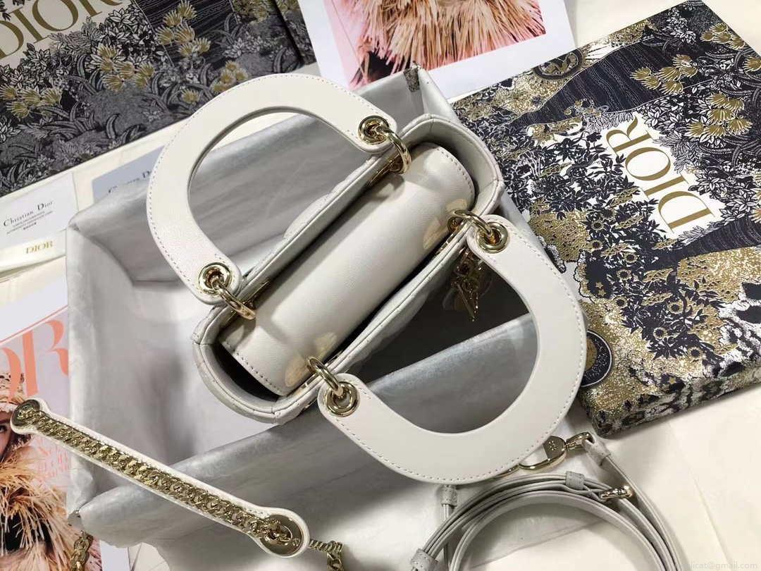 Dior M0505 Mini Dior Lady Bag White Cannage lambskin Gold