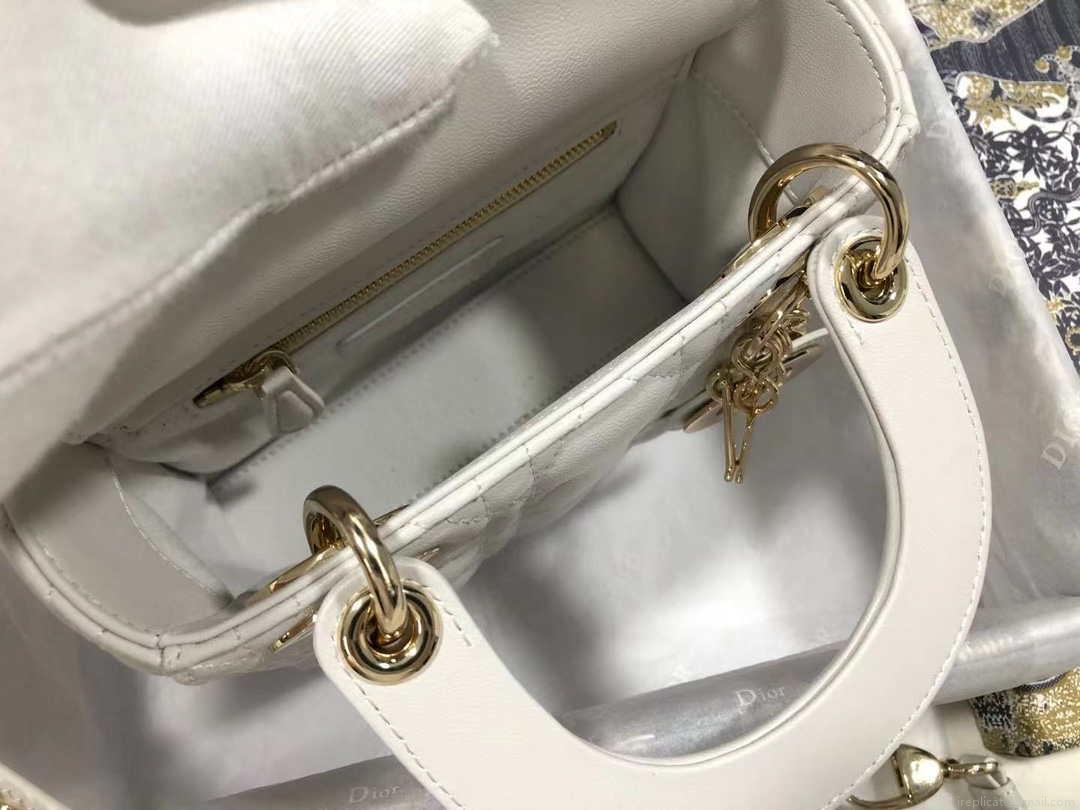 Dior M0505 Mini Dior Lady Bag White Cannage lambskin Gold
