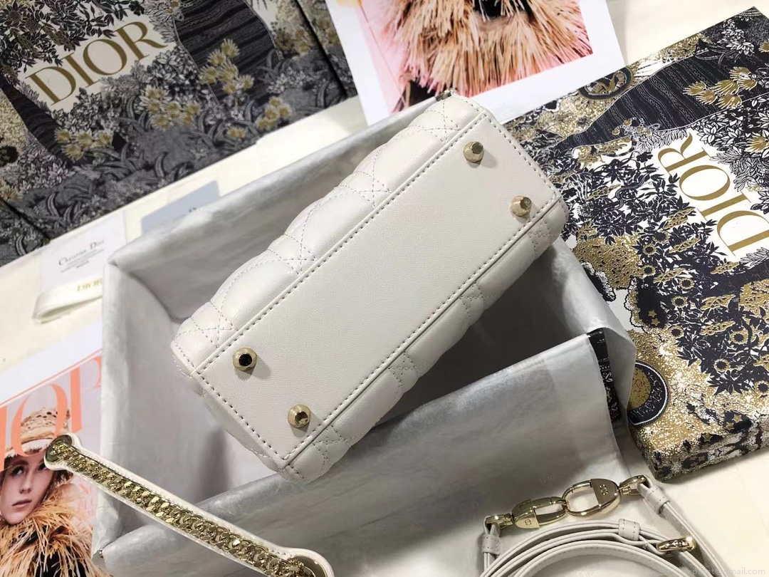 Dior M0505 Mini Dior Lady Bag White Cannage lambskin Gold