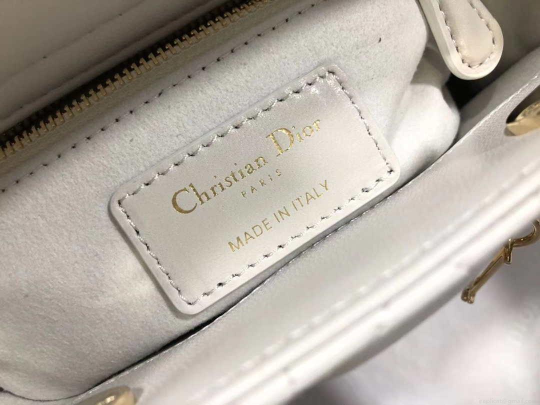 Dior M0505 Mini Dior Lady Bag White Cannage lambskin Gold