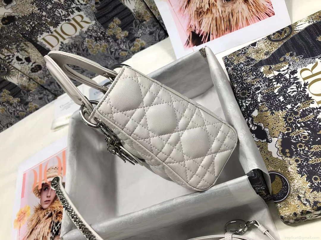 Dior M0505 Mini Dior Lady Bag White Cannage lambskin Sliver