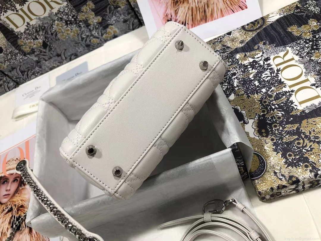 Dior M0505 Mini Dior Lady Bag White Cannage lambskin Sliver