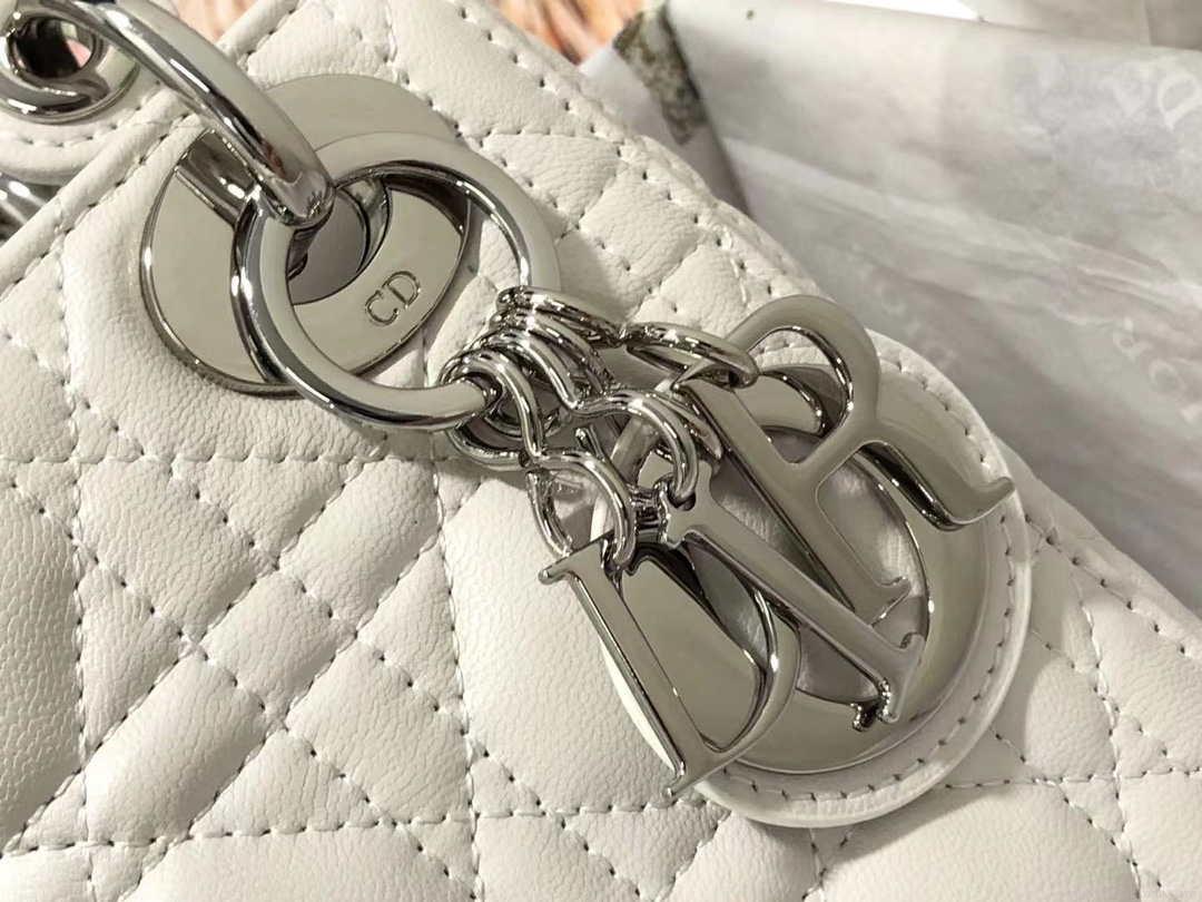 Dior M0505 Mini Dior Lady Bag White Cannage lambskin Sliver