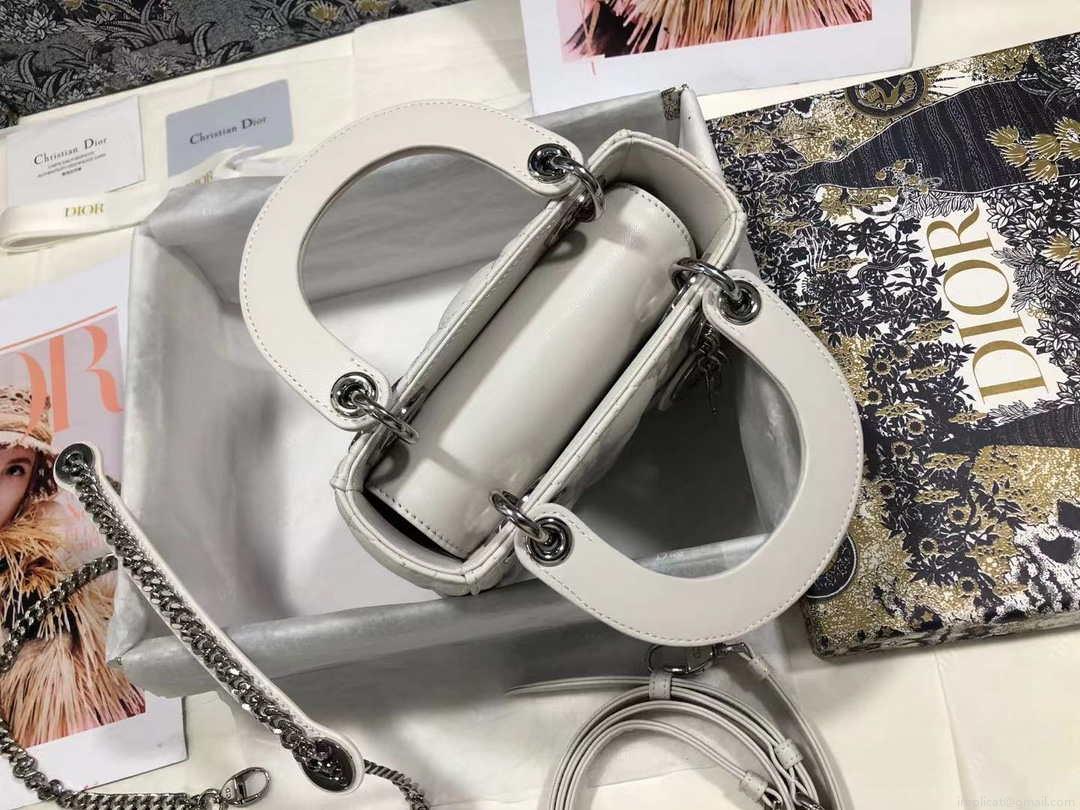Dior M0505 Mini Dior Lady Bag White Cannage lambskin Sliver