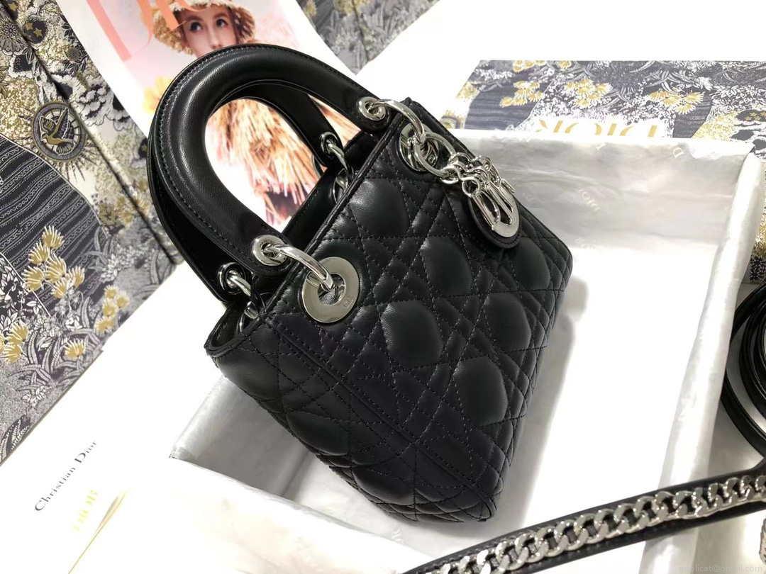 Dior M0505 Mini Dior Lady Bag Black Cannage lambskin Sliver