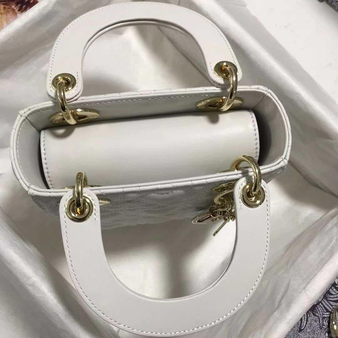 Dior M0505 Mini Dior Lady Bag White Cannage lambskin Gold with Red Logo