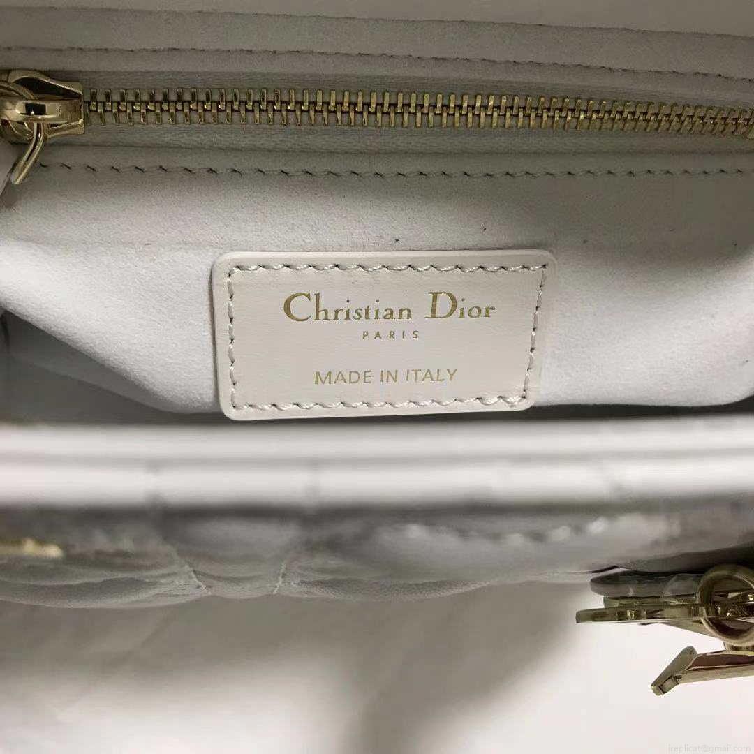 Dior M0505 Mini Dior Lady Bag White Cannage lambskin Gold with Red Logo