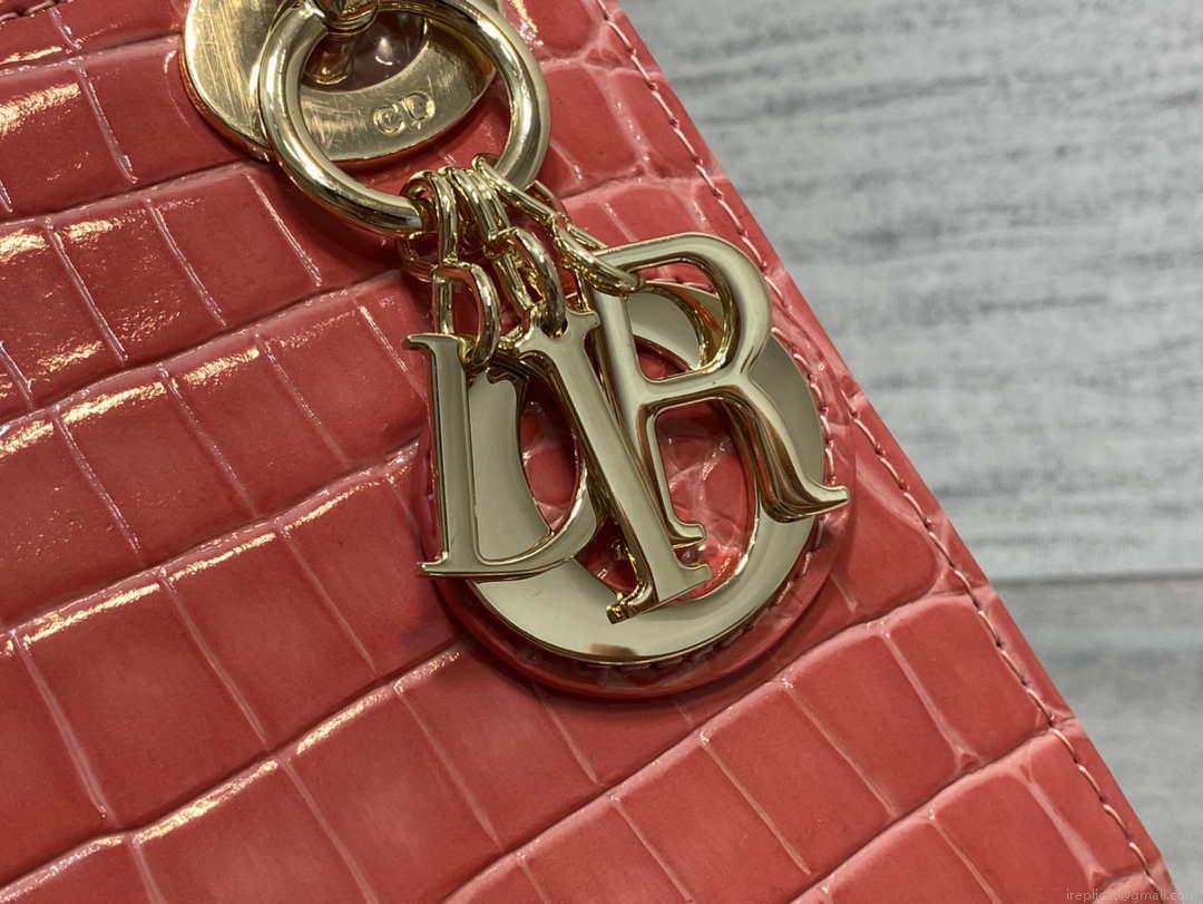Dior M0505 Mini Dior Lady Bag Red Cannage Crocodile Gold