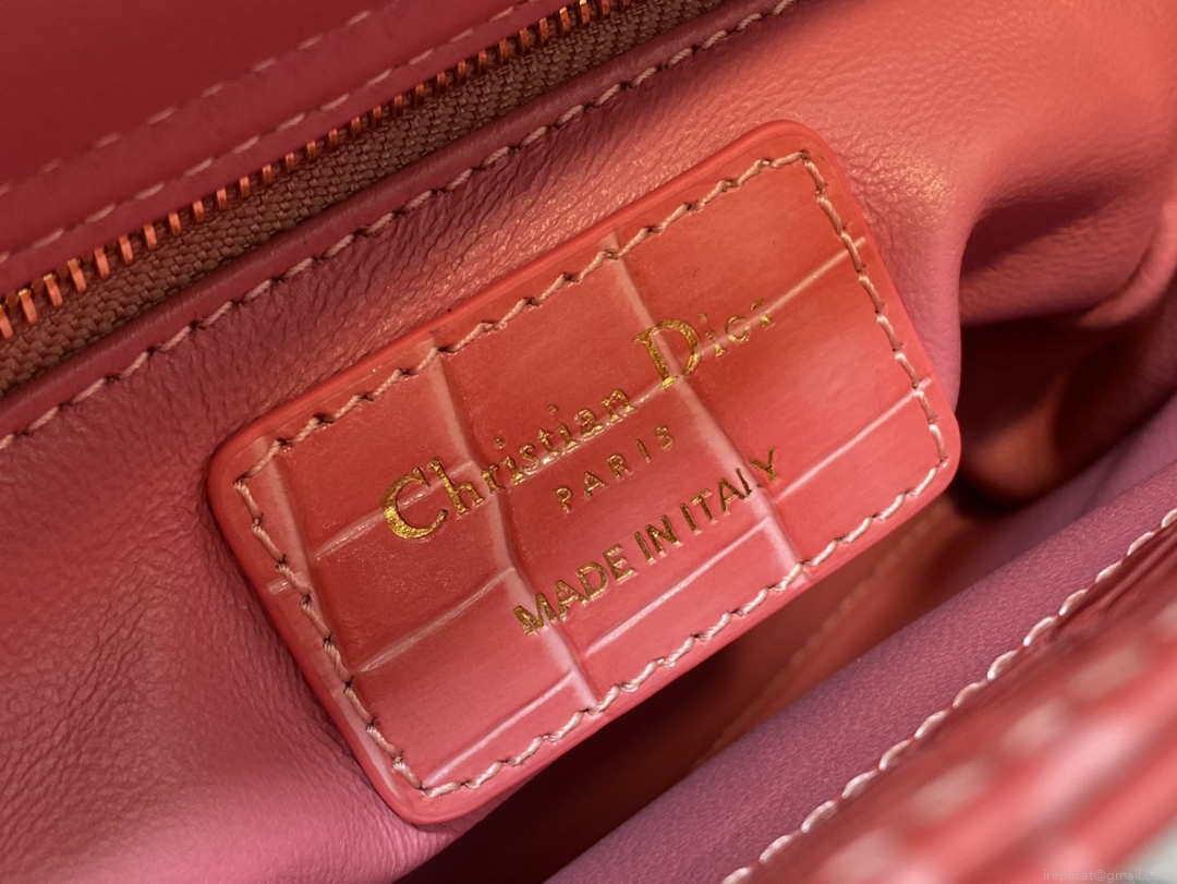 Dior M0505 Mini Dior Lady Bag Red Cannage Crocodile Gold