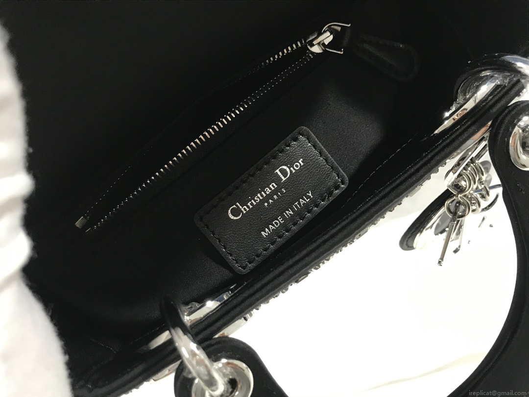 Dior M0505 Mini Dior Lady Bag Black Metallic Cannage Lambskin with Beaded Embroidery