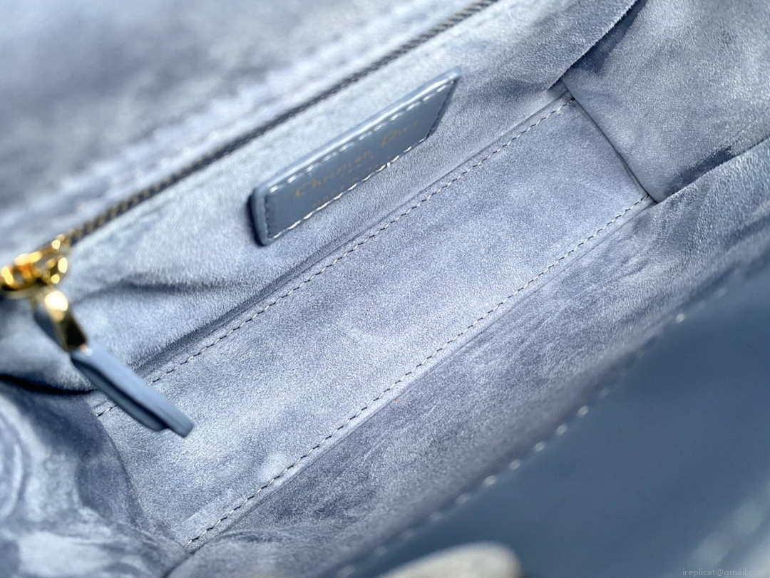 Dior M0505 Mini Dior Lady Bag Blue Metallic Cannage Lambskin with Beaded Embroidery