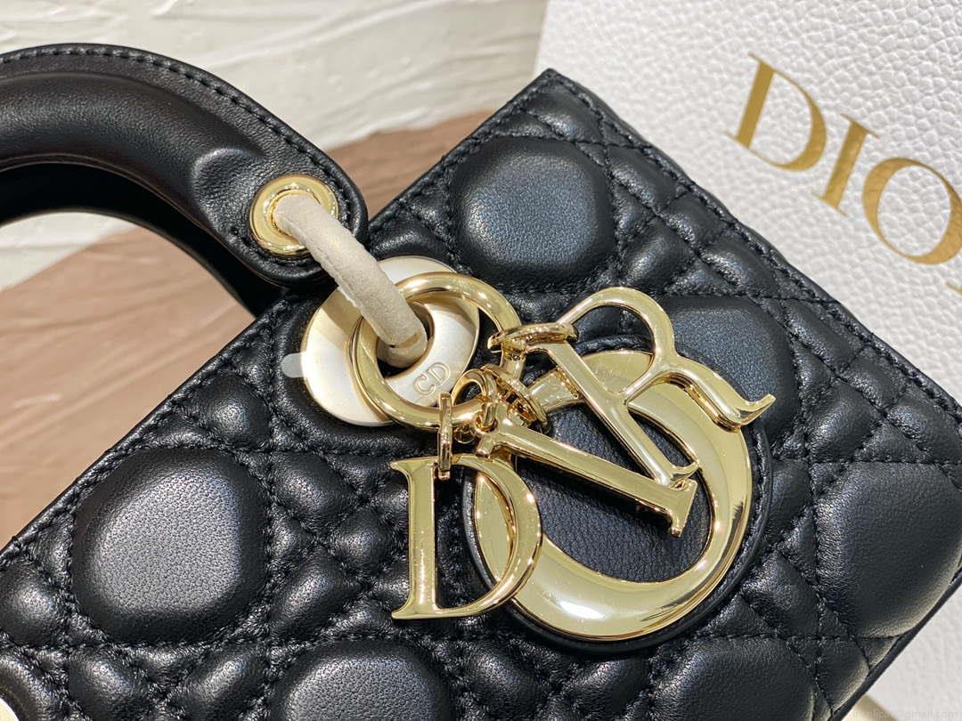 Dior M0613 Small Lady D-joy Bag Black Cannage Lambskin