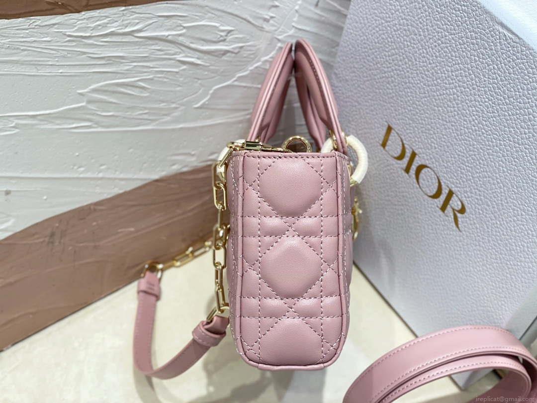 Dior M0613 Small Lady D-joy Bag Pink Cannage Lambskin