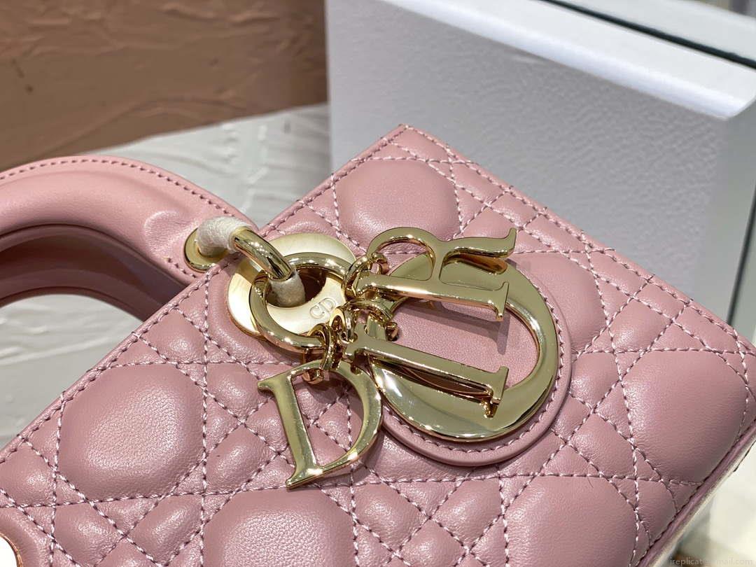 Dior M0613 Small Lady D-joy Bag Pink Cannage Lambskin