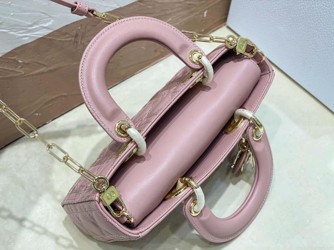 Dior M0613 Small Lady D-joy Bag Pink Cannage Lambskin