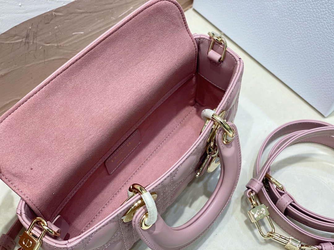 Dior M0613 Small Lady D-joy Bag Pink Cannage Lambskin
