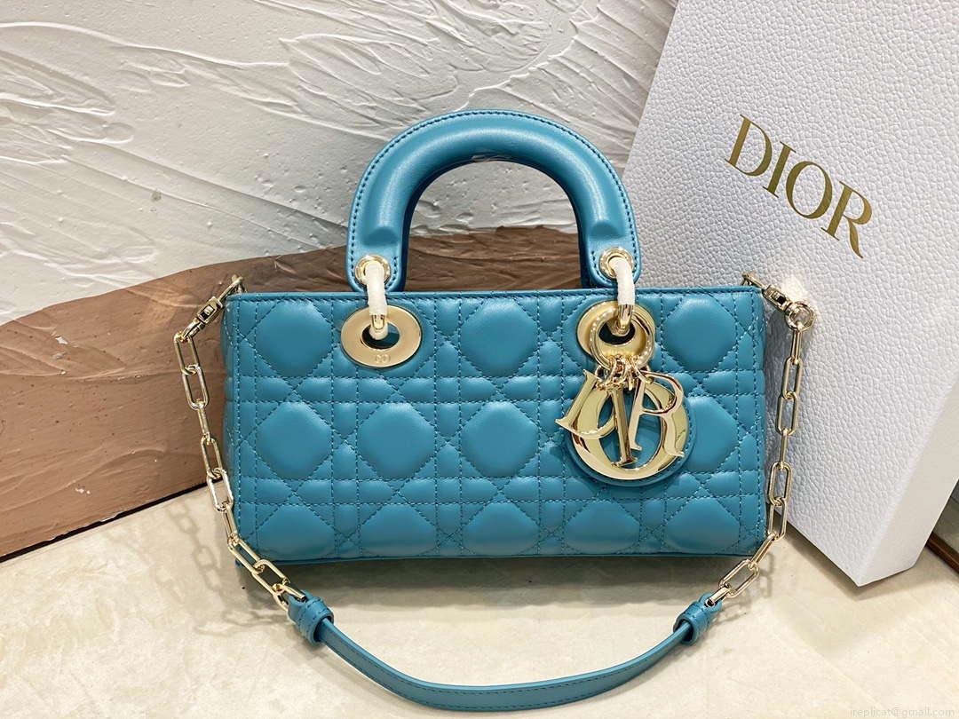 Dior M0613 Small Lady D-joy Bag Blue Cannage Lambskin