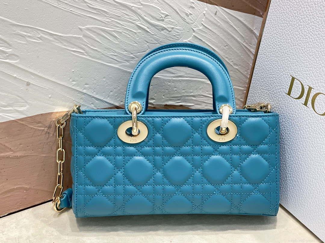 Dior M0613 Small Lady D-joy Bag Blue Cannage Lambskin