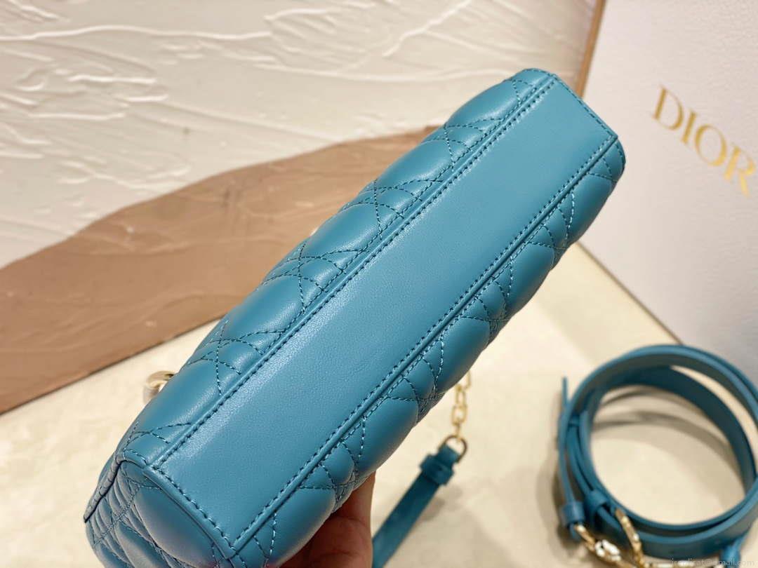 Dior M0613 Small Lady D-joy Bag Blue Cannage Lambskin