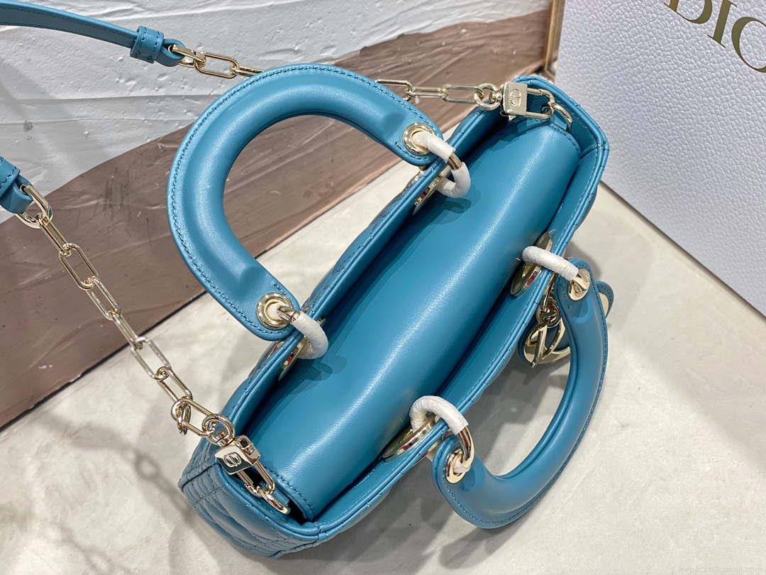 Dior M0613 Small Lady D-joy Bag Blue Cannage Lambskin