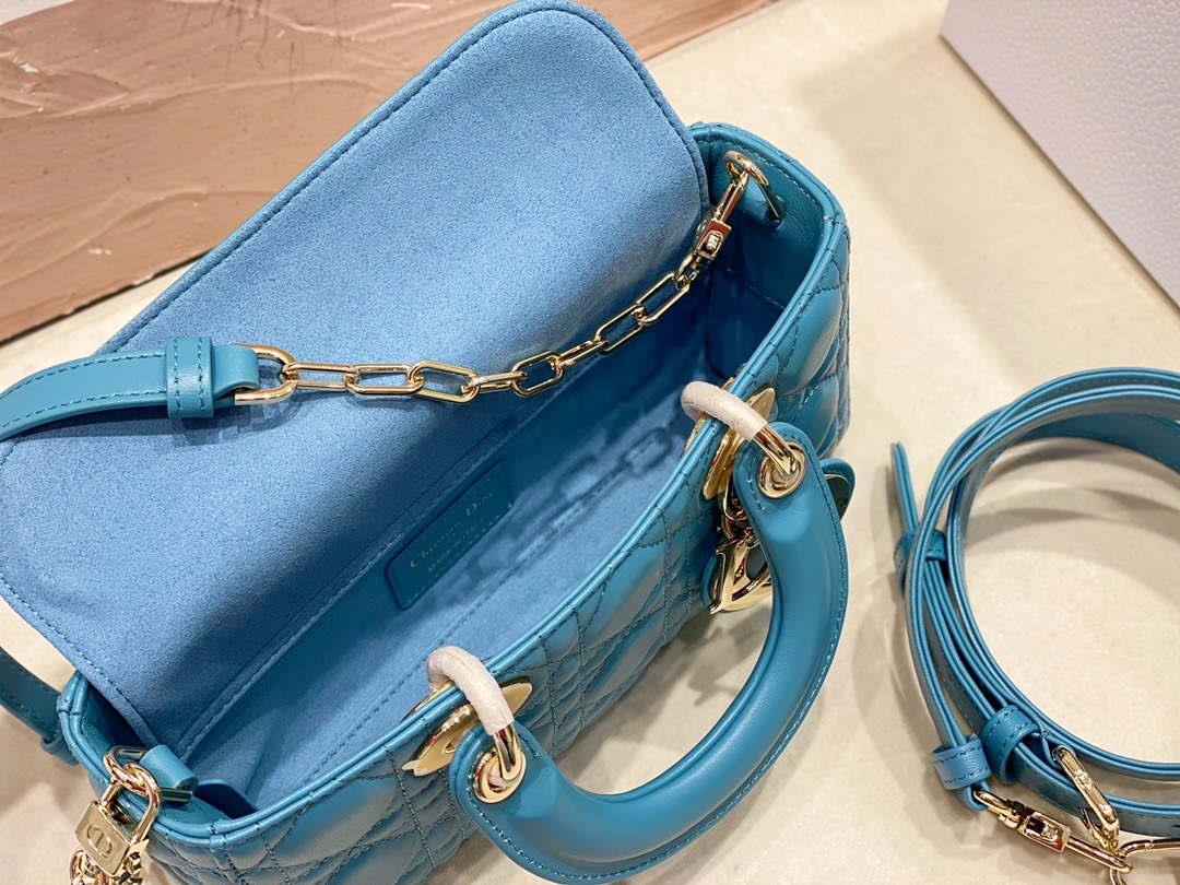 Dior M0613 Small Lady D-joy Bag Blue Cannage Lambskin