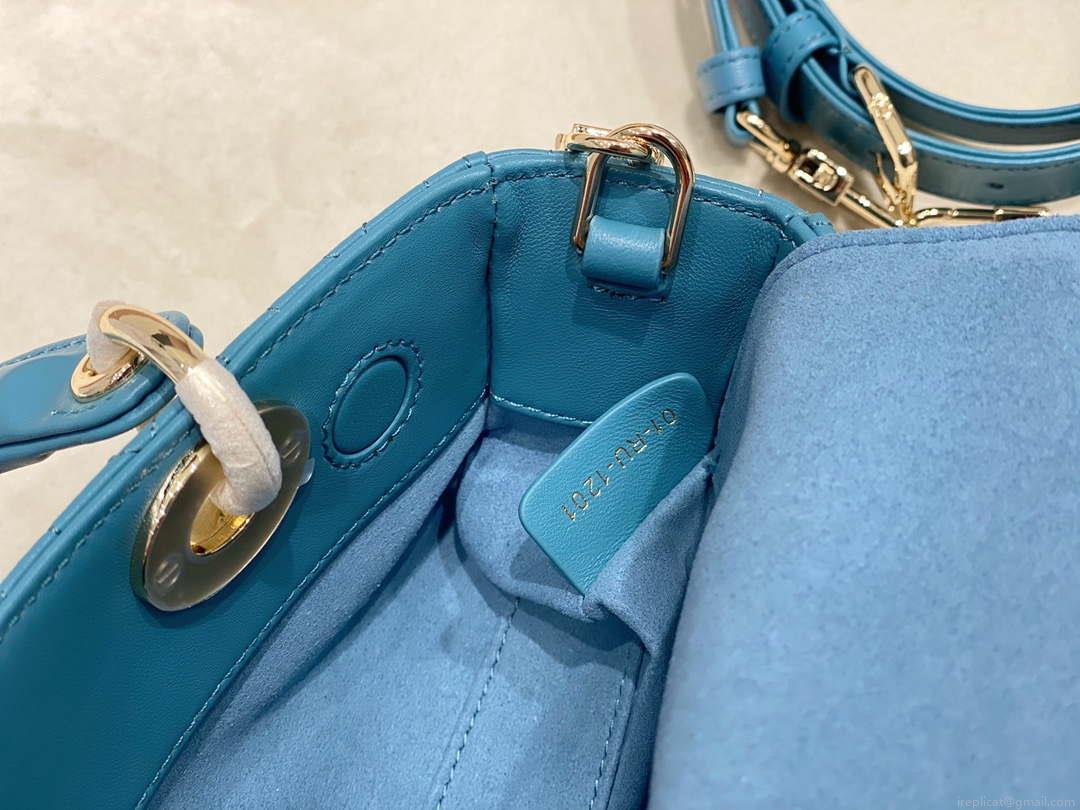 Dior M0613 Small Lady D-joy Bag Blue Cannage Lambskin