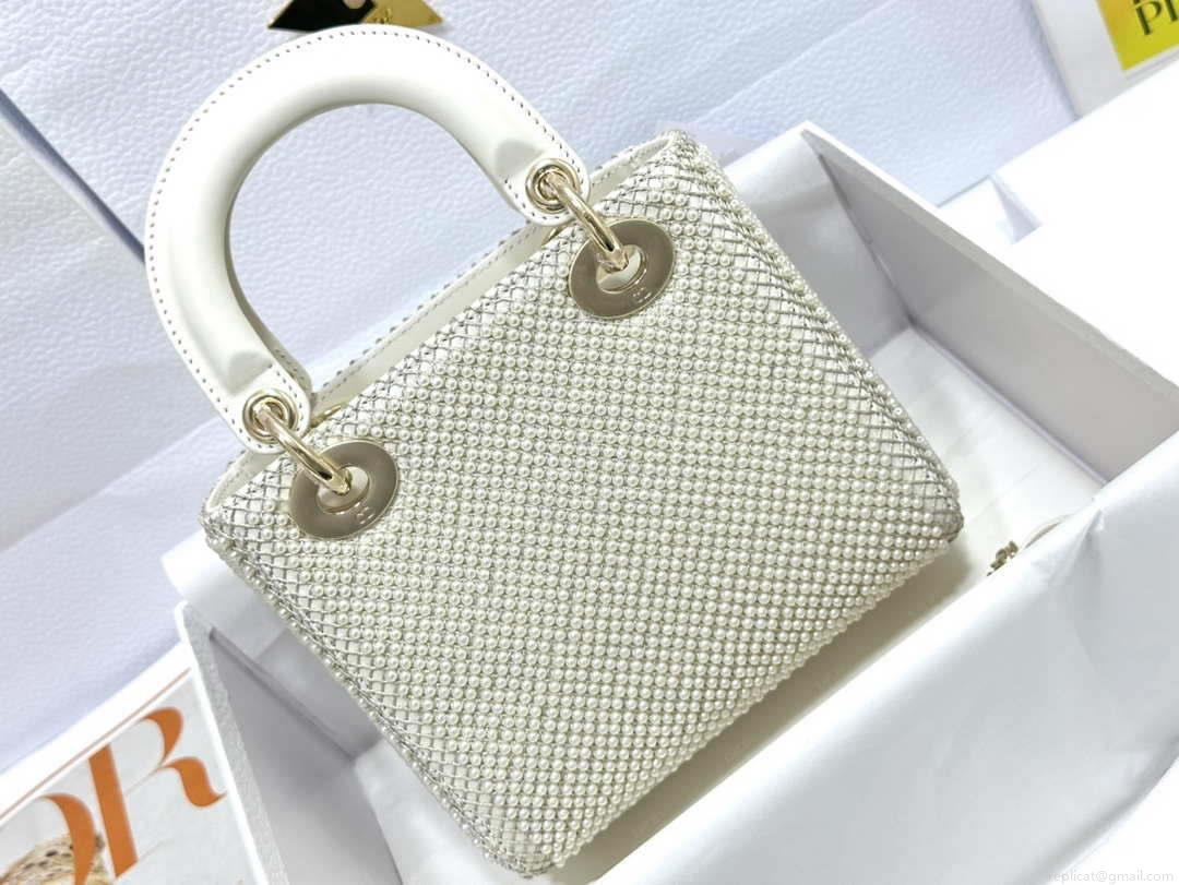 Dior M0505 Mini Dior Lady Bag White Embroidered white resin beads