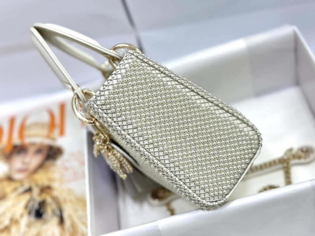 Dior M0505 Mini Dior Lady Bag White Embroidered white resin beads