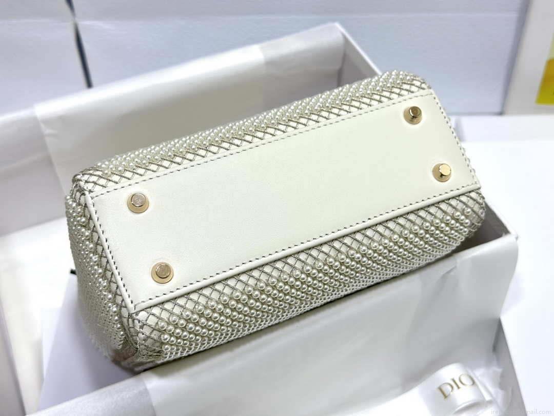 Dior M0505 Mini Dior Lady Bag White Embroidered white resin beads