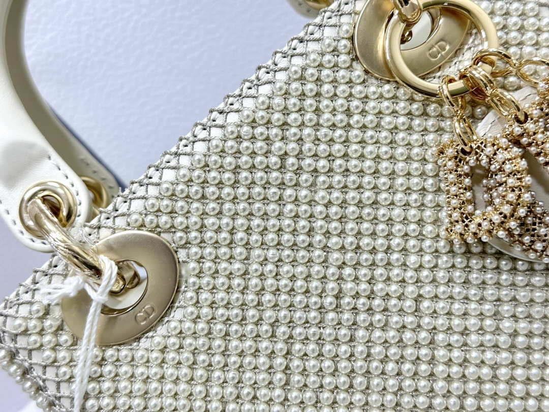 Dior M0505 Mini Dior Lady Bag White Embroidered white resin beads