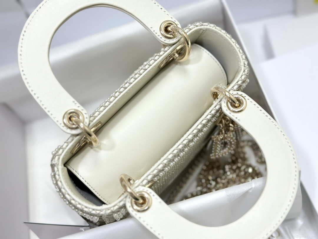 Dior M0505 Mini Dior Lady Bag White Embroidered white resin beads
