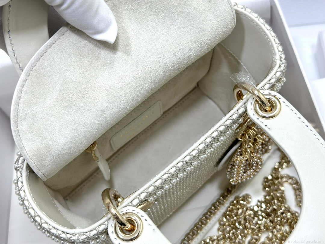Dior M0505 Mini Dior Lady Bag White Embroidered white resin beads
