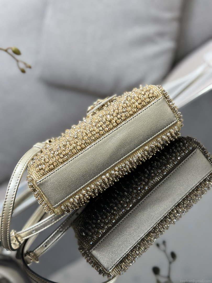 Dior S0910 Micro Lady D-joy Bag Gold-Tone Satin with Gradient Bead Embroidery