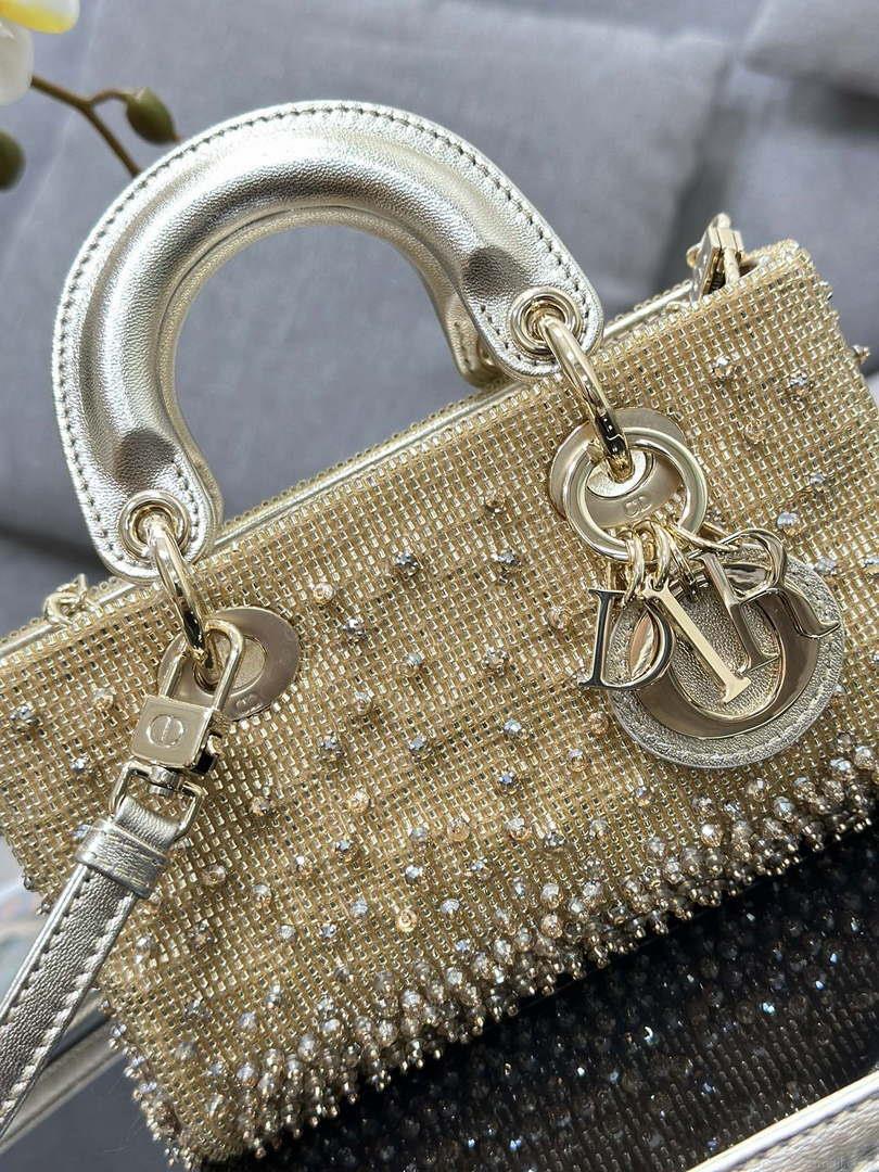 Dior S0910 Micro Lady D-joy Bag Gold-Tone Satin with Gradient Bead Embroidery