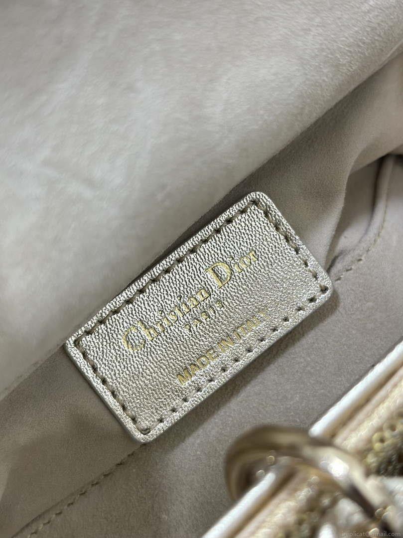 Dior S0910 Micro Lady D-joy Bag Gold-Tone Satin with Gradient Bead Embroidery