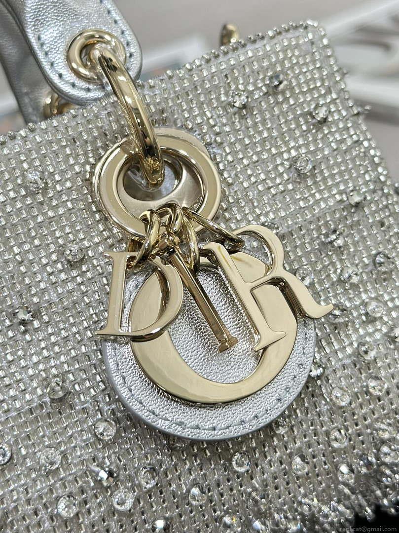 Dior S0910 Micro Lady D-joy Bag Silver-Tone Satin with Gradient Bead Embroidery