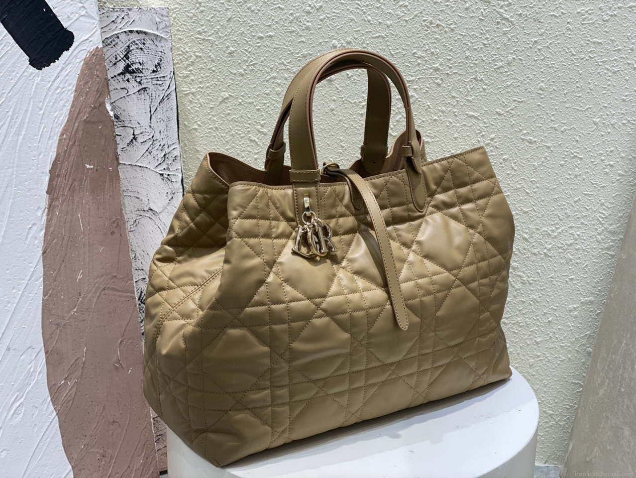 Dior M2820 Large Dior Toujours Bag Apricot Macrocannage Calfskin