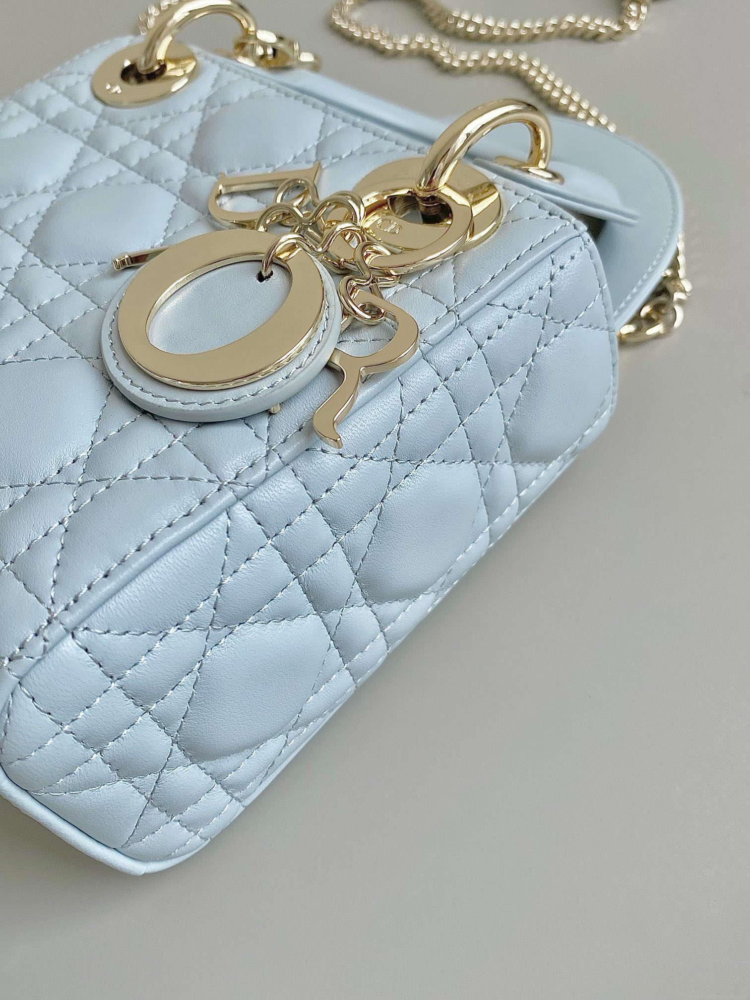 Dior M0505 Mini Dior Lady Bag Lake Blue Metallic Cannage Lambskin