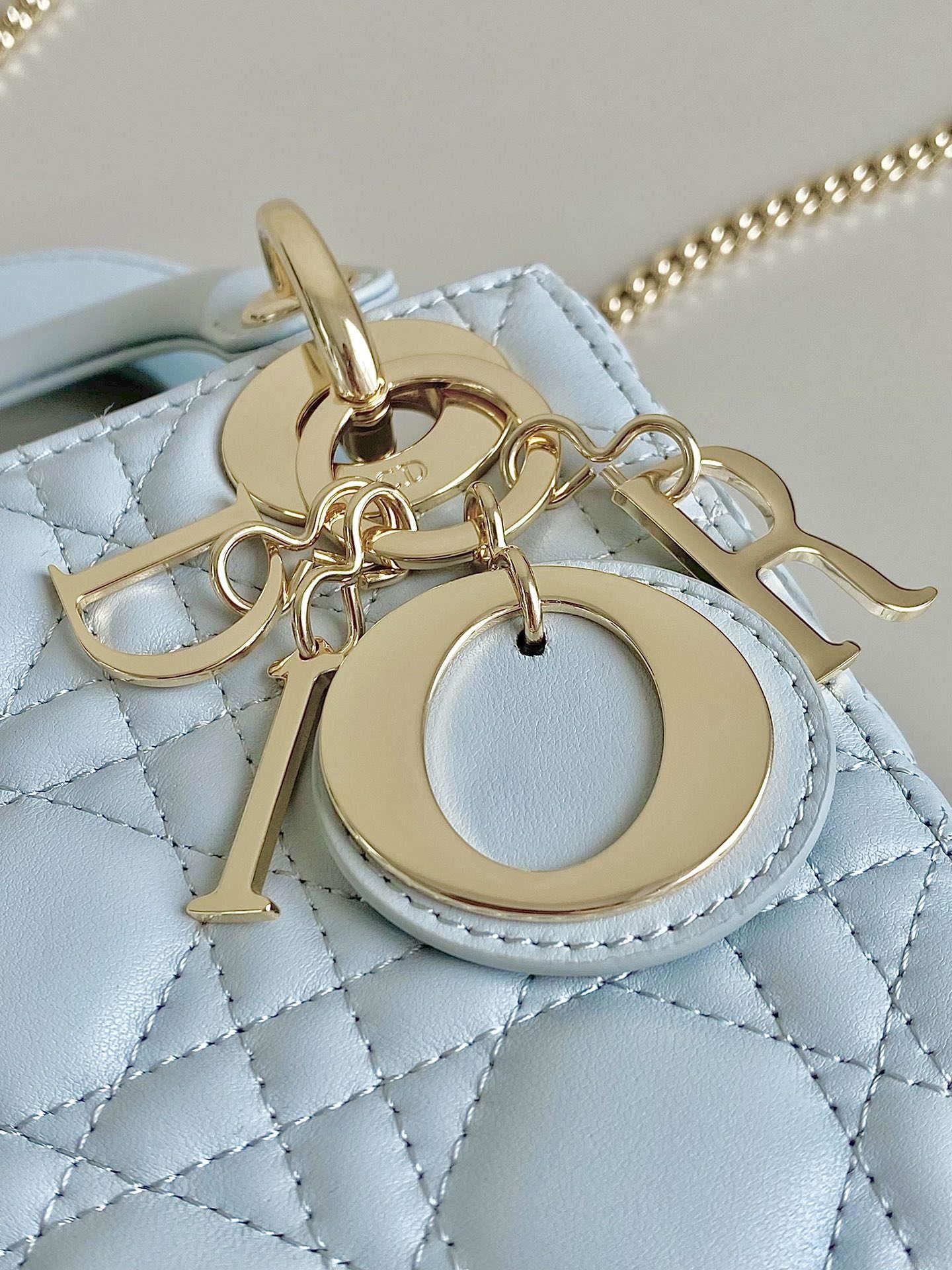 Dior M0505 Mini Dior Lady Bag Lake Blue Metallic Cannage Lambskin