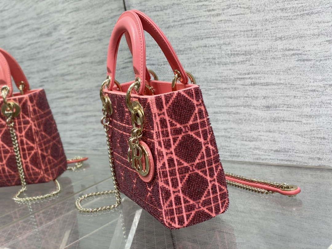 Dior M0505 Mini Lady Bag Metallic Cannage Lambskin Limited Edition Heavy Industry Beads Red