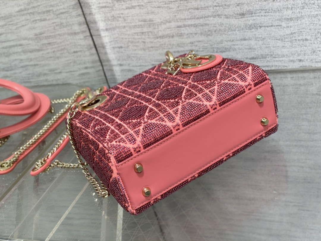 Dior M0505 Mini Lady Bag Metallic Cannage Lambskin Limited Edition Heavy Industry Beads Red
