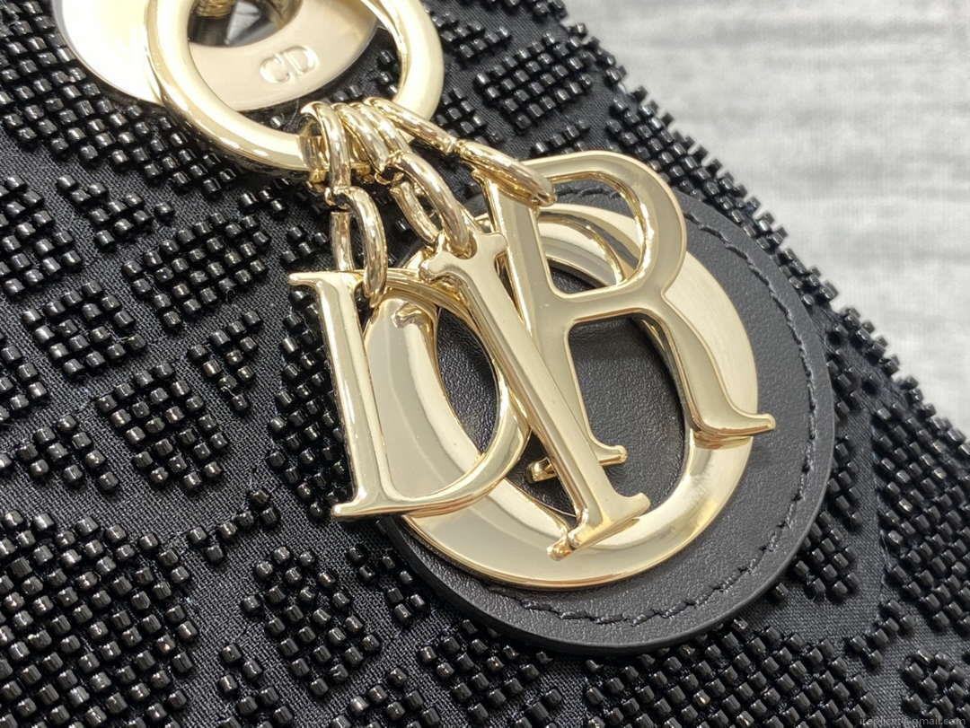 Dior M0505 Mini Lady Bag Metallic Cannage Lambskin Limited Edition Heavy Industry Beads Black